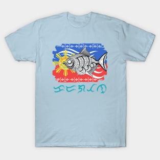 Tribal line Art Fish / Baybayin word Karagatan (Ocean) T-Shirt